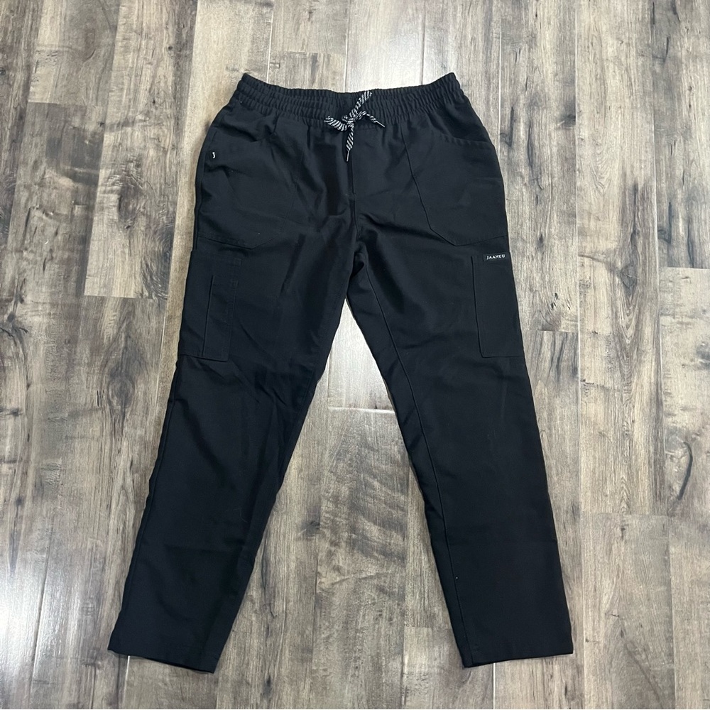Jaanuu Womens Scrub Pants Size Medium Petite Black Tapered Drawstring